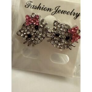 Party Favors Lot of 10 Rhinestone Kitty Earring Sets Pierced